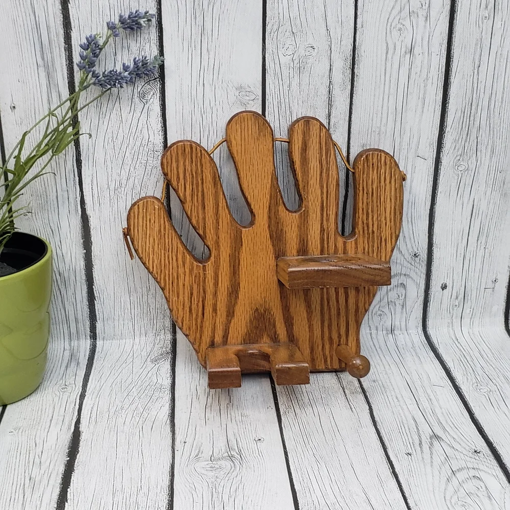 Vintage Wooden Glove For Bat Baseball and Cap Holder